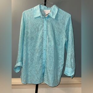 Susan Graver‎ Aqua Floral Blouse